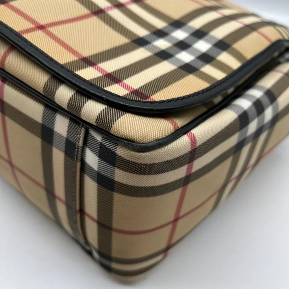 Burberry Beige Coated Canvas Nova Check Messenger Diaper Bag - Picture 8 of 13